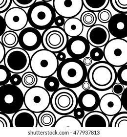 Seamless vector geometrical pattern. Endless black and white background with circles. Graphic illustration. Template for cover, fabric, wrapping.