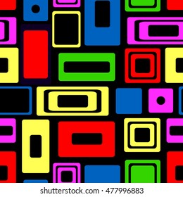 Seamless vector geometrical pattern. Endless colorful background with squares and rectangles. Graphic illustration. Template for cover, fabric, wrapping.