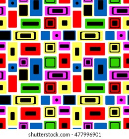 Seamless vector geometrical pattern. Endless colorful background with squares and rectangles. Graphic illustration. Template for cover, fabric, wrapping.