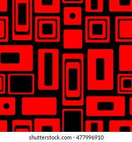 Seamless vector geometrical pattern. Endless black and red background with squares and rectangles. Graphic illustration. Template for cover, fabric, wrapping.