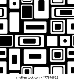 Seamless vector geometrical pattern. Endless black and white background with squares and rectangles. Graphic illustration. Template for cover, fabric, wrapping.