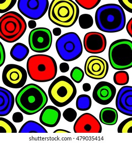 Seamless vector geometrical pattern. Endless colorful  background with hand drawn circles. Graphic illustration. Template for cover, fabric, wrapping.