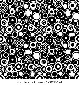 Seamless vector geometrical pattern. Endless black and white background with hand drawn circles. Graphic illustration. Template for cover, fabric, wrapping.