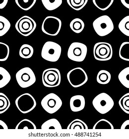 Seamless vector geometrical pattern. Endless black and white background with hand drawn circles. Graphic illustration. Template for cover, fabric, wrapping.
