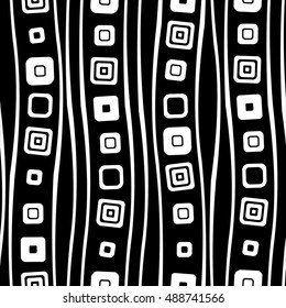 Seamless vector geometrical pattern. Endless black and white background with hand drawn squares. Graphic illustration. Template for cover, fabric, wrapping.