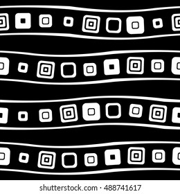 Seamless vector geometrical pattern. Endless black and white background with hand drawn squares. Graphic illustration. Template for cover, fabric, wrapping.