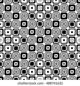 Seamless vector geometrical pattern. Endless black and white background with hand drawn squares. Graphic illustration. Template for cover, fabric, wrapping.