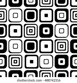 Seamless vector geometrical pattern. Endless black and white background with hand drawn squares. Graphic illustration. Template for cover, fabric, wrapping.