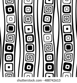 Seamless vector geometrical pattern. Endless black and white background with hand drawn squares. Graphic illustration. Template for cover, fabric, wrapping.