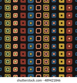 Seamless vector geometrical pattern. Endless brown background with hand drawn ornamental squares. Graphic vector vintage illustration with ethnic motifs. Template for cover, fabric, wrapping.