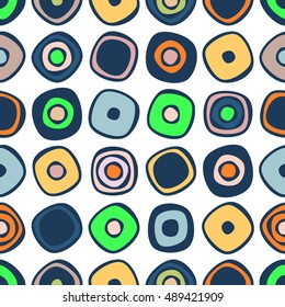 Seamless vector geometrical pattern. Endless colorful background with hand drawn different circles. Graphic vector  illustration. Template for cover, fabric, wrapping.