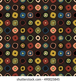 Seamless vector geometrical pattern. Endless brown background with hand drawn ornamental circles. Graphic vector vintage illustration with ethnic motifs. Template for cover, fabric, wrapping.