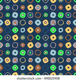 Seamless vector geometrical pattern. Endless blue background with hand drawn ornamental circles. Graphic vector vintage illustration with ethnic motifs. Template for cover, fabric, wrapping.