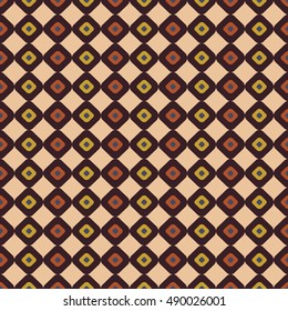 Seamless vector geometrical pattern. Endless brown background with hand drawn ornamental squares, rhombus. Graphic vector vintage illustration with ethnic motifs. Template for cover, fabric, wrapping.