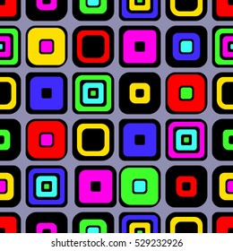 Seamless vector geometrical pattern. Endless colorful background with hand drawn ornamental squares. Graphic vector illustration with ethnic motifs. Template for cover, fabric, wrapping.