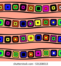 Seamless vector geometrical pattern. Endless background with hand drawn ornamental squares. Pink vector Graphic vector illustration with ethnic motifs. repeat Template for cover, fabric, wrapping.,