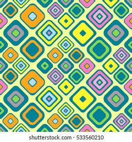 Seamless vector geometrical pattern Endless background with hand drawn ornamental squares Green, blue, yellow Graphic vector illustration with ethnic motifs repeat Template for cover fabric, wrapping