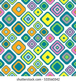 Seamless vector geometrical pattern Endless background with hand drawn ornamental squares Green, blue, yellow Graphic vector illustration with ethnic motifs repeat Template for cover, fabric wrapping