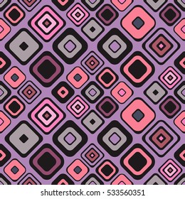 Seamless vector geometrical pattern. Endless background with hand drawn ornamental squares. Pink Graphic vector illustration with ethnic motifs. repeat Template for cover, fabric, wrapping..