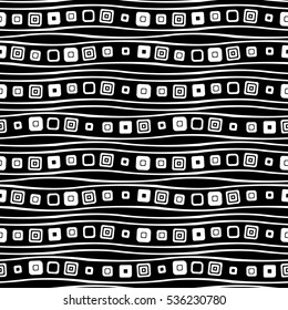 Seamless vector geometrical pattern. Endless black and white background with hand drawn squares. Graphic illustration. Print for cover, fabric, wrapping, background..