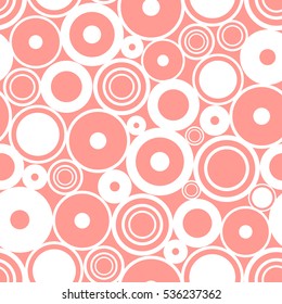 Seamless vector geometrical pattern. Endless pink background with circles. Graphic illustration. Print for cover, fabric, wrapping, background..