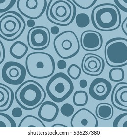 Seamless vector geometrical pattern. Endless blue background with circles. Graphic illustration. Print for cover, fabric, wrapping, background..