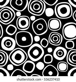 Seamless vector geometrical pattern. Endless black and white background with hand drawn circles. Graphic illustration. Print for cover, fabric, wrapping, background..