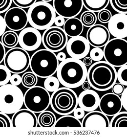 Seamless vector geometrical pattern. Endless black and white background with circles. Graphic illustration. Print for cover, fabric, wrapping, background..