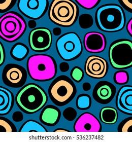 Seamless vector geometrical pattern. Endless colorful background with hand drawn circles. Graphic illustration. Print for cover, fabric, wrapping, background..