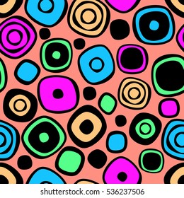 Seamless vector geometrical pattern. Endless colorful background with hand drawn circles. Graphic illustration. Print for cover, fabric, wrapping, background