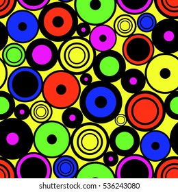 Seamless vector geometrical pattern. Endless colorful bright background with circles. Graphic illustration. Print for cover, fabric, wrapping, background..