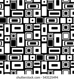 Seamless vector geometrical pattern. Endless black and white background with squares and rectangles. Graphic illustration. Template for cover, fabric, wrapping..