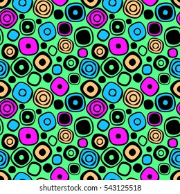 Seamless vector geometrical pattern. Endless colorful green background with hand drawn circles. Graphic illustration. Template for cover, fabric, wrapping..