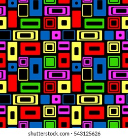 Seamless vector geometrical pattern. Endless colorful background with squares and rectangles. Graphic illustration. Template for cover, fabric, wrapping..