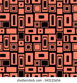 Seamless vector geometrical pattern. Endless black and red background with squares and rectangles. Graphic illustration. Template for cover, fabric, wrapping..