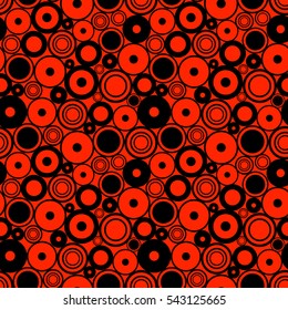 Seamless vector geometrical pattern. Endless red and black background with circles. Graphic illustration.Template for cover, fabric, wrapping..