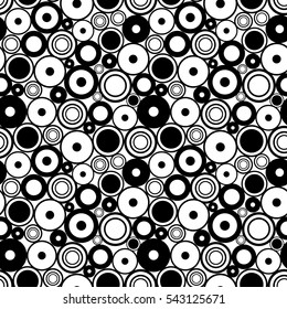 Seamless vector geometrical pattern. Endless black and white background with circles. Graphic illustration.Template for cover, fabric, wrapping, background..