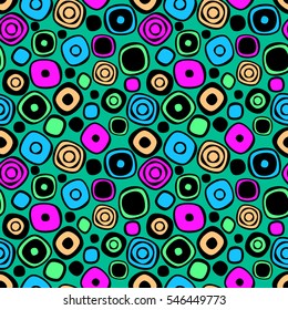 Seamless vector geometrical pattern. Endless background with hand drawn circles. Graphic illustration. Print for cover, fabric, wrapping, background.