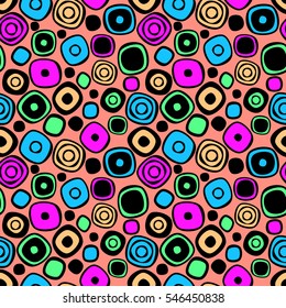 Seamless vector geometrical pattern. Endless background with hand drawn circles. Graphic illustration. Print for cover, fabric, wrapping, background.