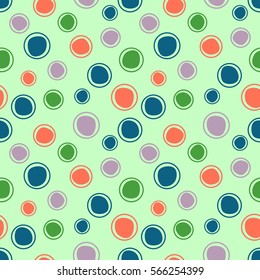 Seamless vector geometrical pattern. Green endless background with hand drawn circles. Graphic illustration. Print for cover, fabric, wrapping, background