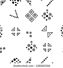 Seamless vector geometrical pattern with hand drawn decorative elements. Graphic design, drawing illustration. Print for fabric, textil, wallpaper, wrapping, packaging. Line drawing. Doddle style, 