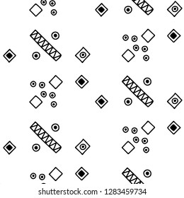 Seamless vector geometrical pattern with hand drawn decorative elements. Graphic design, drawing illustration. Print for fabric, textil, wallpaper, wrapping, packaging. Line drawing. Doddle style, 