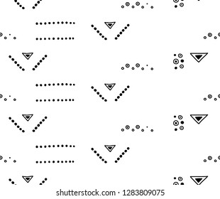 Seamless vector geometrical pattern with hand drawn decorative elements. Graphic design, drawing illustration. Print for fabric, textil, wallpaper, wrapping, packaging. Line drawing. Doddle style,