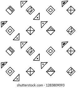 Seamless vector geometrical pattern with hand drawn decorative elements. Graphic design, drawing illustration. Print for fabric, textil, wallpaper, wrapping, packaging. Line drawing. Doddle style,