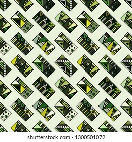 Seamless vector geometrical pattern,  hand drawn decorative elements. Graphic design, drawing illustration. Print for fabric, textil, wallpaper, wrapping, packaging. Vintage retro old style background