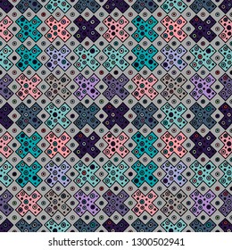 Seamless vector geometrical pattern,  hand drawn decorative elements. Graphic design, drawing illustration. Print for fabric, textil, wallpaper, wrapping, packaging. Vintage retro old style background
