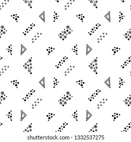 Seamless vector geometrical pattern with hand drawn decorative elements Graphic abstract design, drawing illustration. Print for fabric, textil, wallpaper, wrapping packaging Line drawing Doddle style