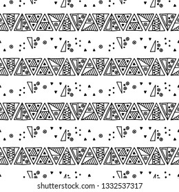 Seamless vector geometrical pattern with hand drawn decorative elements Graphic abstract design, drawing illustration. Print for fabric, textil, wallpaper, wrapping packaging Line drawing Doddle style