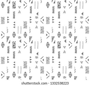 Seamless vector geometrical pattern with hand drawn decorative elements Graphic abstract design, drawing illustration. Print for fabric, textil, wallpaper, wrapping packaging Line drawing Doddle style