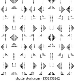 Seamless vector geometrical pattern with hand drawn decorative elements Graphic abstract design, drawing illustration. Print for fabric, textil, wallpaper, wrapping packaging Line drawing Doddle style